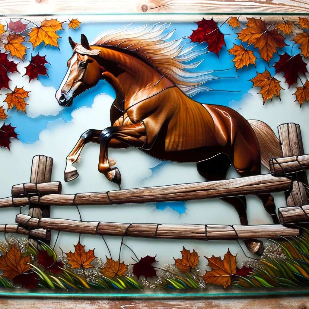 a horse, glass painting